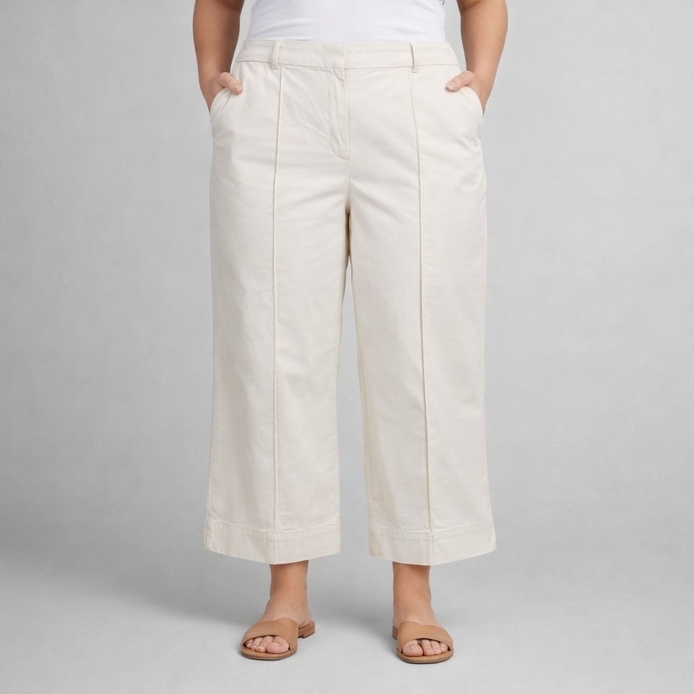 LOFT Size 16P Beige Petite Pintucked Wide Leg Pants High Rise Career Trousers